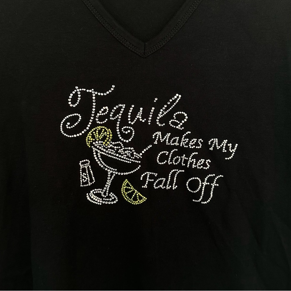 Black Vintage Sequin T-Shirt Funny “Tequila Makes My Clothes Fall Off”